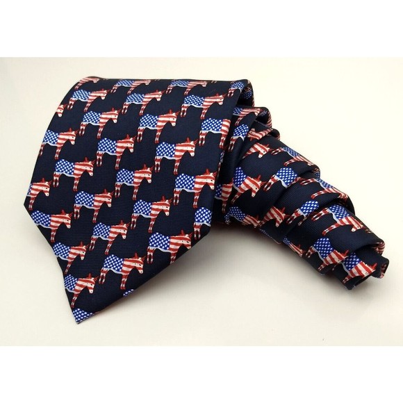 MUSEUM ARTIFACTS All Silk Men's Handmade Neck Tie Democrat Donkey American Flag - Picture 14 of 14